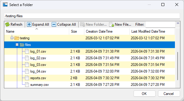 Azure Blob Storage file browser showing a directory of CSV files to be compressed.